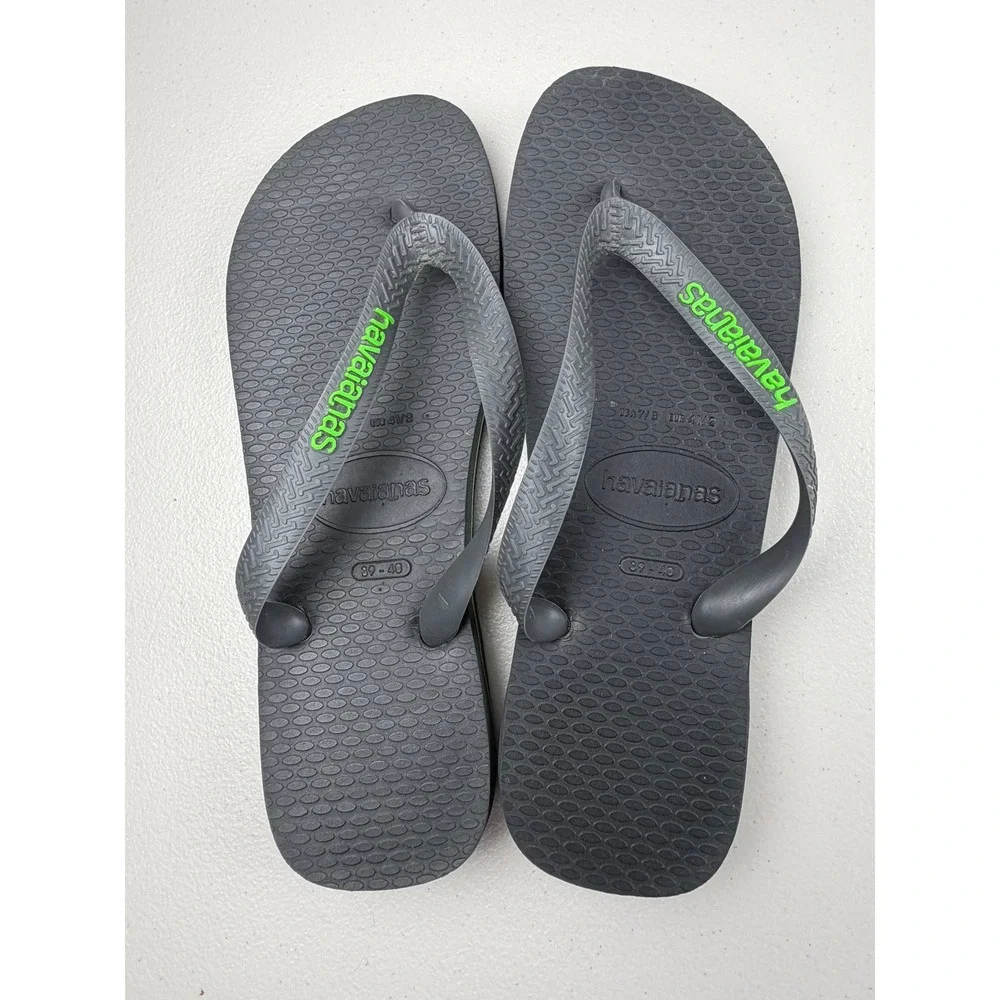 Havaianas Brazil Logo Flip Flops Mens Size 7/8 Grey Green Sandals